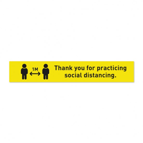 Covid-19 Floor Sticker Thank you for practicing social distancing 30x5cm Yellow 3pcs